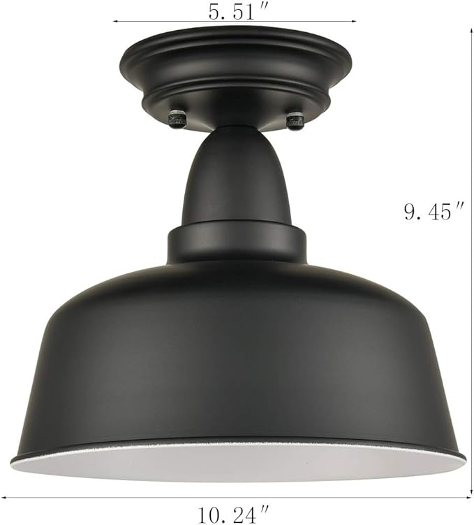 Farmhouse Matte Black Ceiling Light Fixture Rustic Barn Intusrial Semi Flush Mount Ceiling Lights for Kitchen Dining Room Hallway Porch Foyer Entryway Laundry Corridor…