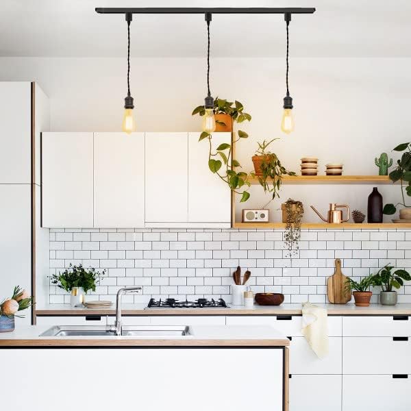 Kiven H-Type Wire Track LightPendants, 48 Inch Cord Length Black Weave Rope, Restaurant DecorativePendant Light Industrial Pendant Lamp 3 Pack,Bulb Not Included（Matte Black）