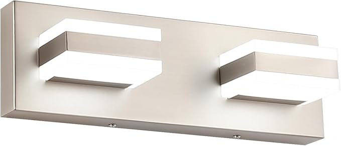 SOLFART 2 Light Brushed Nickel Vanity Lights for Bathroom Over Mirror, Modern LED Lighting Fixture, 14 Inch Cool Light