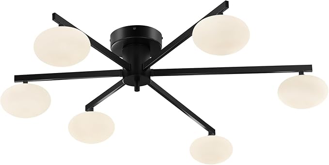 Globe Semi Flush Mount Ceiling Light Black Sputnik 6-Lights Ceiling Lighting Mid Century Modern Close to Ceiling Light for Bedroom Kitchen and Dining Room