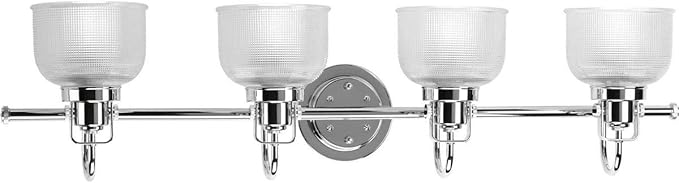 Progress Lighting 4-Light Clear Double Prismatic Glass Coastal Bath Vanity Light, Archie Collection, Indoor, P2997-15, Polished Chrome