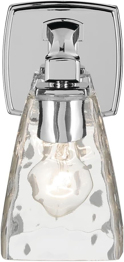 Kichler Marant 5" 1-Light Wall Sconce Bathroom Vanity Light Fixture with Clear Water Glass in Chrome for Bathroom, Powder Room, Hallway (5" W x 9.5" H), 55214CHWTR