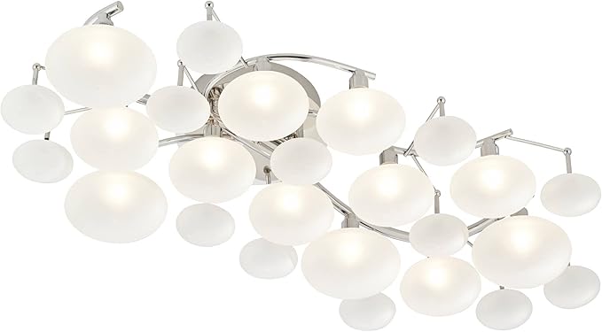 Possini Euro Design Lilypad Modern Ceiling Light Semi Flush-Mount Fixture 30" Wide Chrome 12-Light Frosted Opal Etched Glass for Bedroom Kitchen Living Room Hallway Dining Bathroom