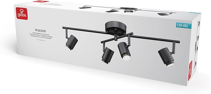 Globe Electric Walton 4-Light 29W Integrated LED Track Lighting, Matte Black, Swivel Center Bar, 1800 Lumens, 3000 Kelvin Warm White, 90 CRI