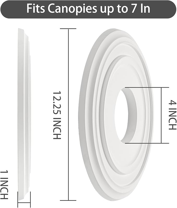 EIFHYT White PU Ceiling Medallions for Light Fixtures and Ceiling Fans, 12-2/8"OD x 4" ID x 1" P (Fits Canopies up to 7")