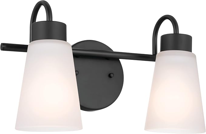 Kichler Erma 2-Light Bathroom Vanity Light Fixture with Clear Satin Etched Glass, Updated Traditional Wall Light in Black, (13.5" x 8.5")