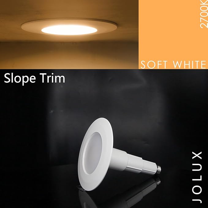 Jolux 4 Inch LED Can Lights Adjustable Recessed Retrofit Downlight, 8.5W=40W, 2700K Soft White, 500LM, Dimmable,ETL Damp Rated Replacement Recessed Lighting Install, Bevel Trim, E26 Base,4-Pack…