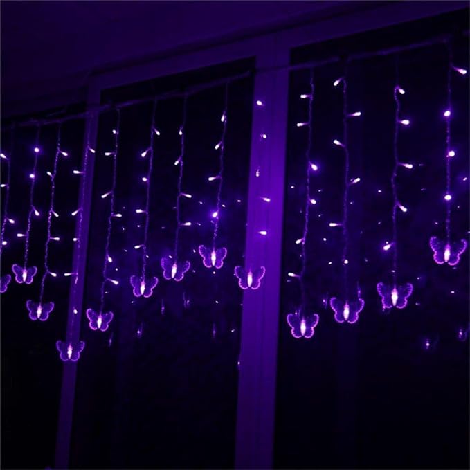 Lainin String Light 13FT 96LED USB Powered Curtain Light 16 Butterflies Strings 8 Mode Fairy Light Strip for Party Indoor Outdoor Room Garden Wall Wedding Christmas Xmas Decorations (Purple)