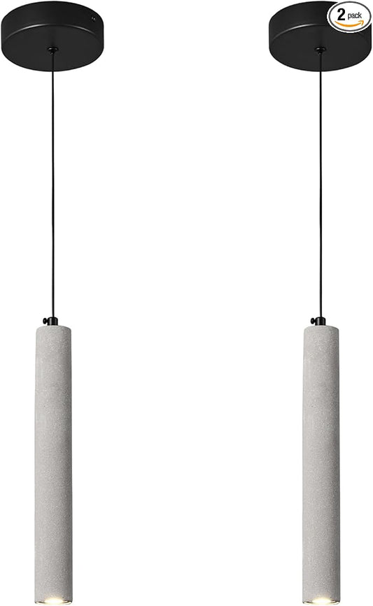 Concrete Linear Pendant Light,Modern Industrial Hanging Cement Pendant Lighting Fixture for Kitchen Island Dinning Room Bedroom Bedside Table Small Pendant Lights(2-Pack)