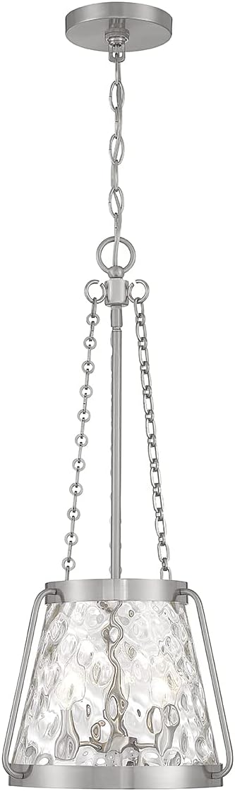 Savoy House 7-1803-3-SN Crawford Vintage Traditional Coastal Clear Water Glass Pendant, 3-Light 180 Total Watts, 26" H x 12" W, Satin Nickel