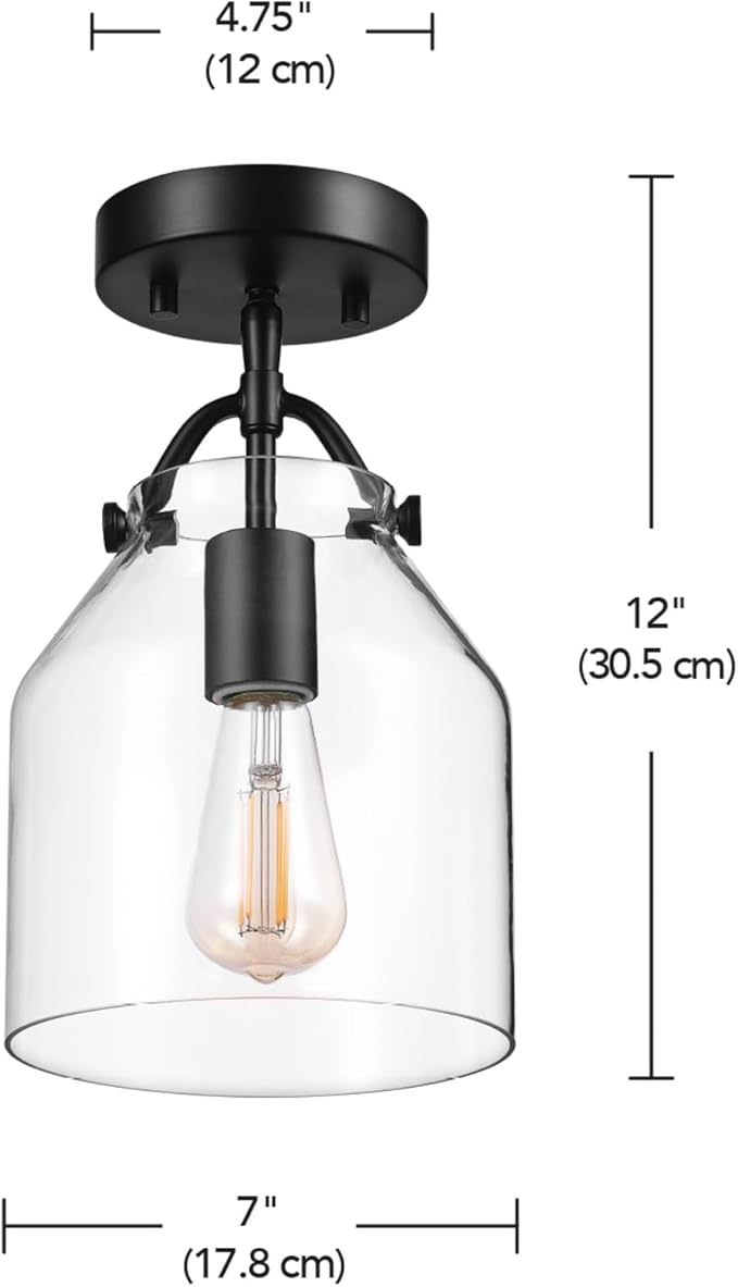 GLOBE Electric 66000080 1-Light Flush Mount Ceiling Light, Matte Black, Angular Glass Shade, Bedroom Lighting Fixtures Ceiling, Dining Room Fixture, Modern Farmhouse, Lighting for Hallway