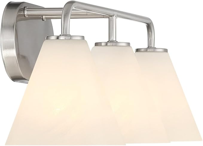 Savoy House 8-2988-3-SN Blair Traditional Vintage White Strie Glass Bathroom Vanity Wall Light, 3-Light 180 Total Watts, 8" H x 26" W, Satin Nickel