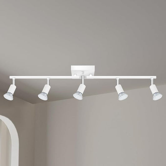 BoostArea 5 Light Track Lighting Fixtures Ceiling, Matte White Kichen Track Lighting, Rotatable Light Heads, Adjustable Modern Directional Ceiling Light for Kitchen,No Bulbs