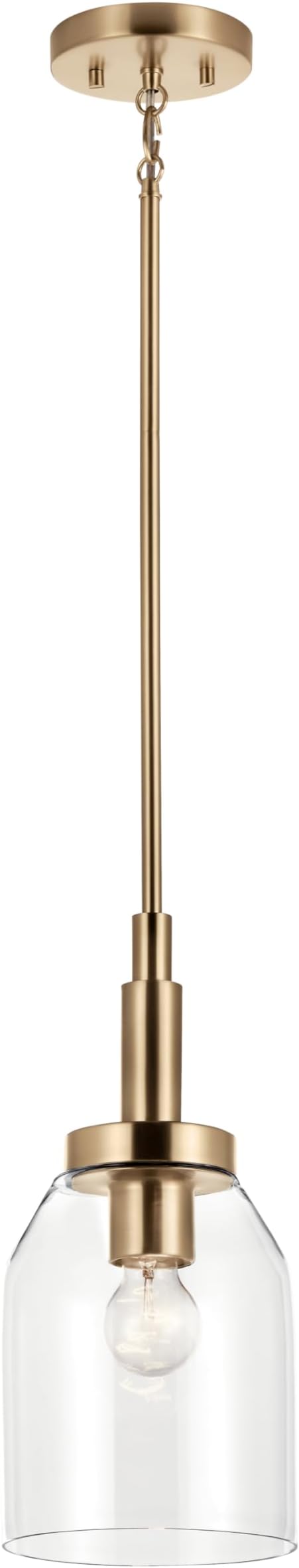 Kichler Madden 1-Light Mini Pendant with Clear Glass in Champagne Bronze, Sloped Ceiling Compatible, for Game Room, Bar, Island, Billiards Table or Kitchen (15" x 7"), 52725CPZ