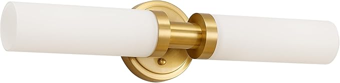 SANTOSTOCK Gold Bathroom Light Fixtures Modern Vanity Lights W/White Glass Shade, 2-Light Sconces Wall Lighting for Mirror Kitchen Bedroom Hallway, Brushed Brass Gold Wall Decor Wall Mount Lamp