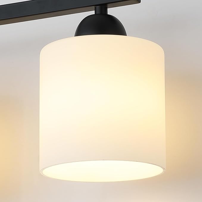 Mecgirn Milk Glass Vanity Lights for Bathroom, 2 Light Matte Black Bathroom Light Fixtures Over Mirror, Ceramic E26 Sockets Wall Mounted