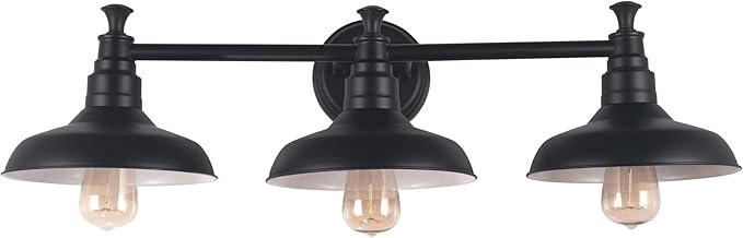 Design House 588533 Kimball Industrial Farmhouse 3-Light Indoor Bathroom Vanity Light Dimmable with Metal Shades for Over The Mirror, Matte Black