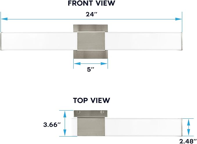LUXRITE LED Bathroom Vanity Light Fixtures Square 24 Inch Brushed Nickel 5 CCT 2700K-5000K Selectable Over Mirror Vanity Lights Modern Wall Light Bar 24W 1500 Lumens CRI 90 Dimmable Damp Rated ETL