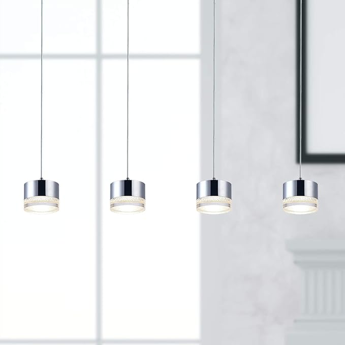 Jupiter 4 Mini Pendant Lighting Nickel - LED Hanging Light Fixture for Kitchen Island, Bar, Foyer - Cluster Pendants - Dimmable, Adjustable Wire, Lamp Bulb Included