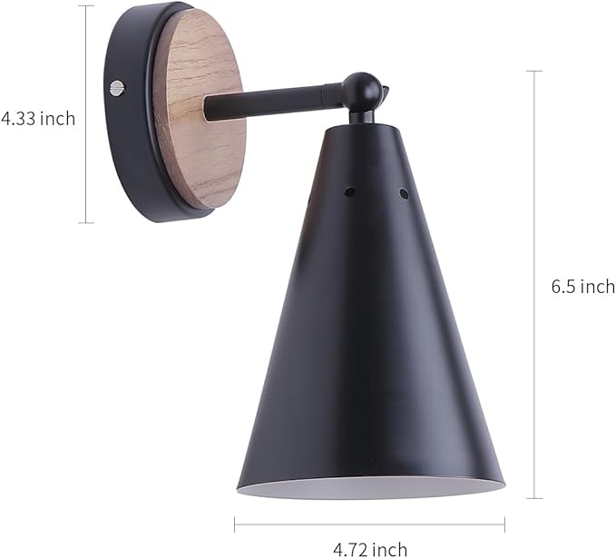 MWZ Rustic Farmhouse Black Metal and Wood Wall Sconce Adjustable Lamp，2 Pack,Rustic Wall Lighting Fixture for Bedroom, Living Room, Headboard, Garage, Porch