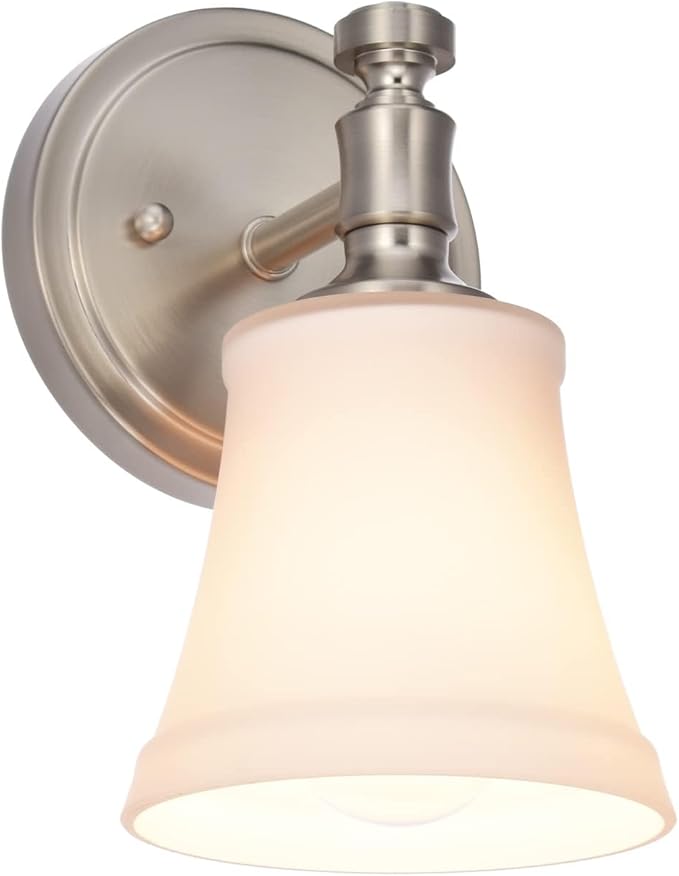 Wall Sconces, Traditional Brushed Nickel 1 Light Sconce, Wall Light with Opal Glass Shade for Bedroom Bathroom Living Room & Hallway Vanity Lighting Fixture