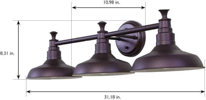 Design House 520320 Kimball Industrial Farmhouse 3-Light Indoor Bathroom Vanity Light with Metal Shades for Over the Mirror, Coffee Bronze