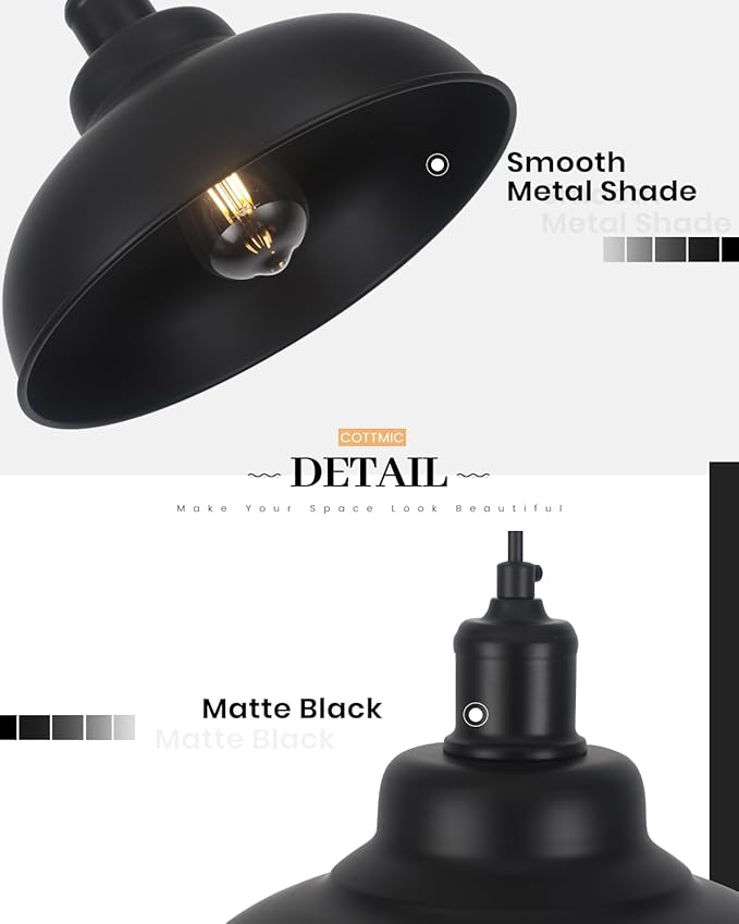 Black Dome Pendant Light 3 Pack, Farmhouse Pendant Lights Kitchen Island, 11.4’’ Industrial Metal Pendant Light Fixtures, Pendant Lighting for Dining Room Hallway Bar, Adjustable Height