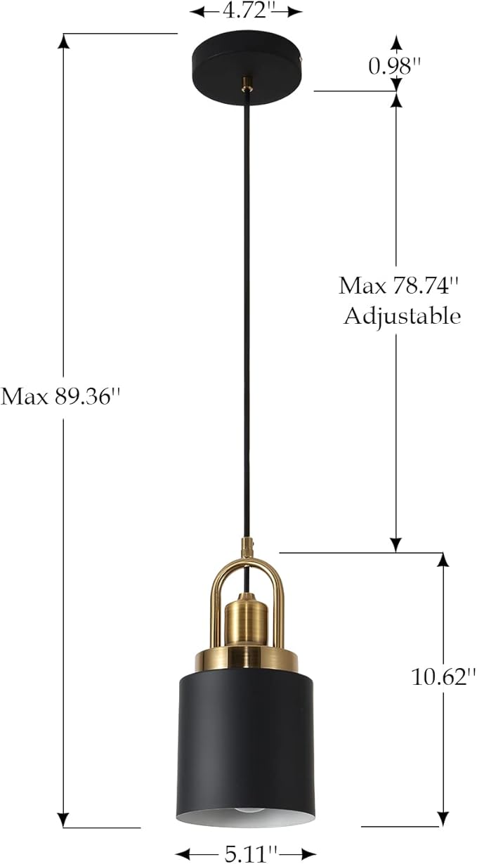 Modern Cylindrical Chandelier Black Hanging Light, Diameter 5.11 "for Kitchen Island, Kitchen Sink, Dining Room, Bedroom, Corridor