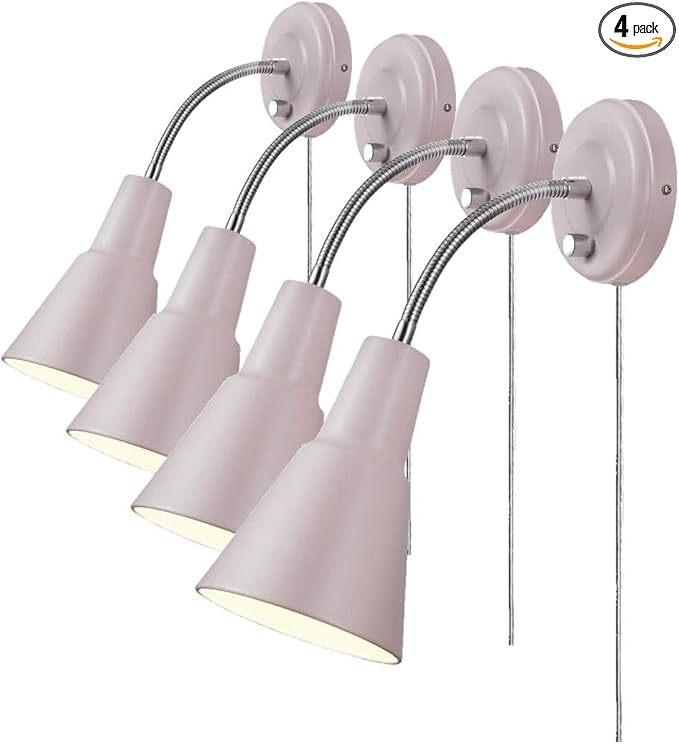 GLOBE Electric 13064 Sophie 1-Light Plug-in or Hardwire Wall Sconce, Chrome Gooseneck, Matte Rose, 6ft Clear Cord, Bulb Not Included (Pack of 4)