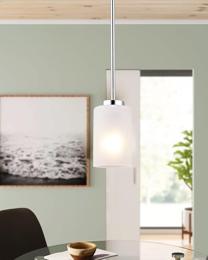 Adjustable Brushed Nickel Pendant Lights, 2-Pack, White Frosted Glass Shade, Mini Pendant Lights for Bedroom, Living Room, Dining Room, Kitchen Island