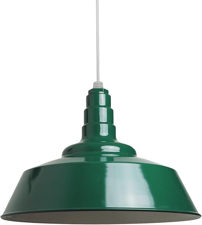 Steel Lighting Co. Manhattan Warehouse Light | Ceiling Mounted Pendant | 20 inch Dome | White Cord | Large Steel Barn Light Made in America | Green Exterior/White Interior
