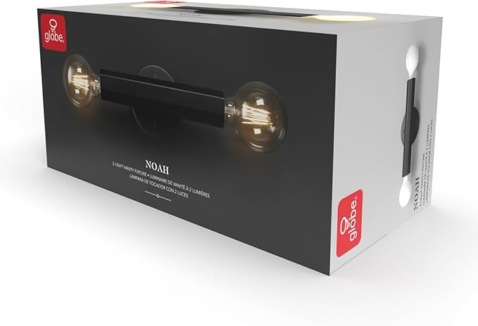 Globe Electric 2-Light Vanity Light, Matte Black, Hexagonal Bar, Minimalist Industrial, Vertical Horizontal Mount, 63000198