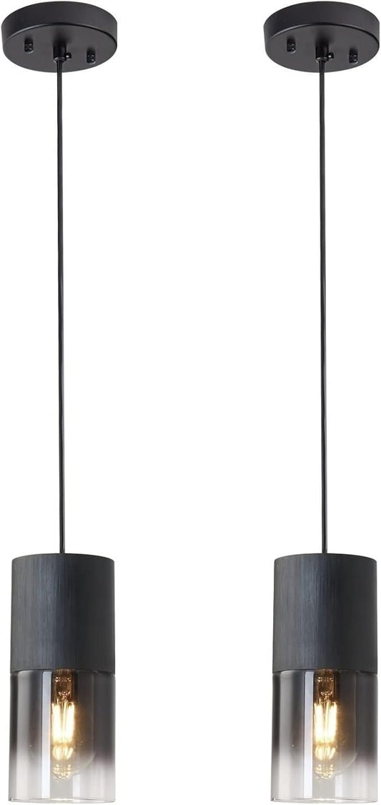 Modern Style Battery Operated Pendant Light Set of 2,Black Battery Ceiling Light fixtures with Rechargeable Bulbs 10 Colors Modes Remote Dimmable for Bedroom Living Room Hallway