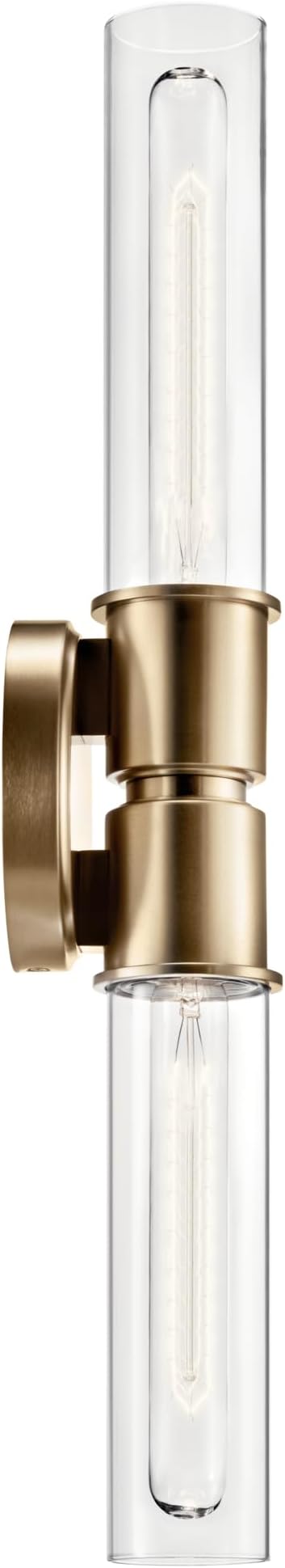 Kichler Aviv 2-Light Wall Sconce, Modern Light with Clear Glass in Champagne Bronze, for Bedroom, Laundry Room, Kitchen or Hallway (24" x 5.5"), 52654CPZ