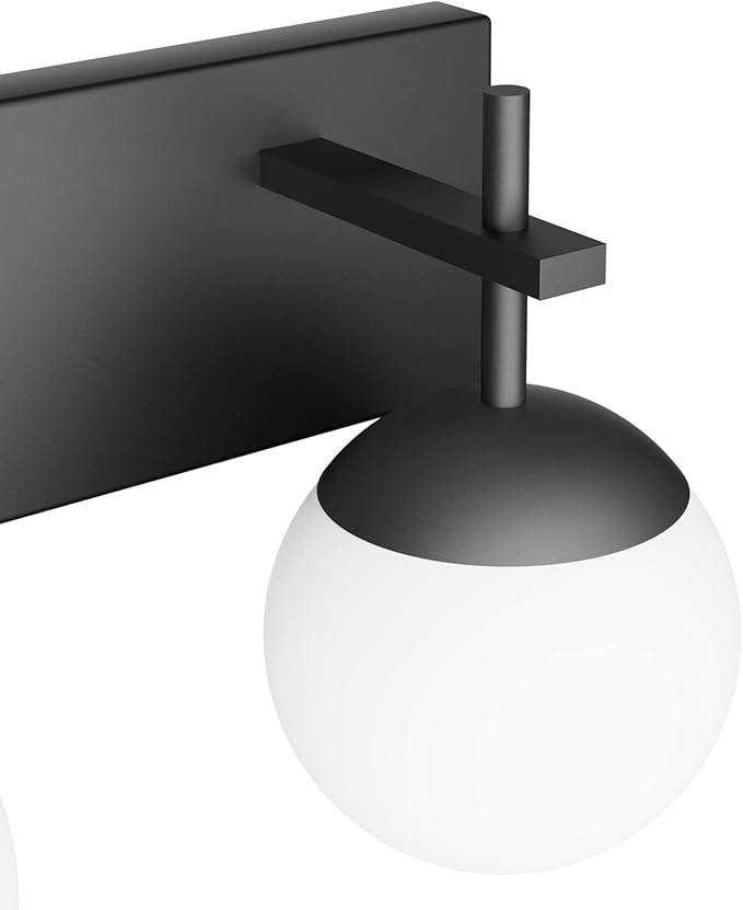 Ralbay Matte Black Bathroom Wall Light Fitures 2-Light Mid Century Modern Bathroom Lighting Black Milky Glass Globe Vanity Light for Bathroom
