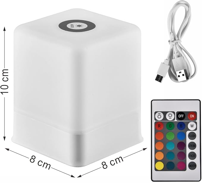 Portable Baby Night Light，Touch Lamp for Bedroom, Rechargeable 2400mAh Small LED Table Lamps, Remote Control, Multi-Color Square Nightstand Lamp,Breastfeeding, Sleep Aid,