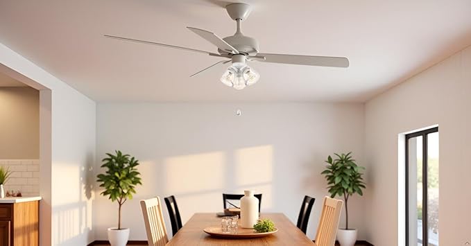 Aspen Creative 22013-1, Three-Light Ceiling Fan Light Kit with Pull Chain, Matte White Finish with Clear Glass Shades, 13-1/8" Diameter x 6-3/4" Height