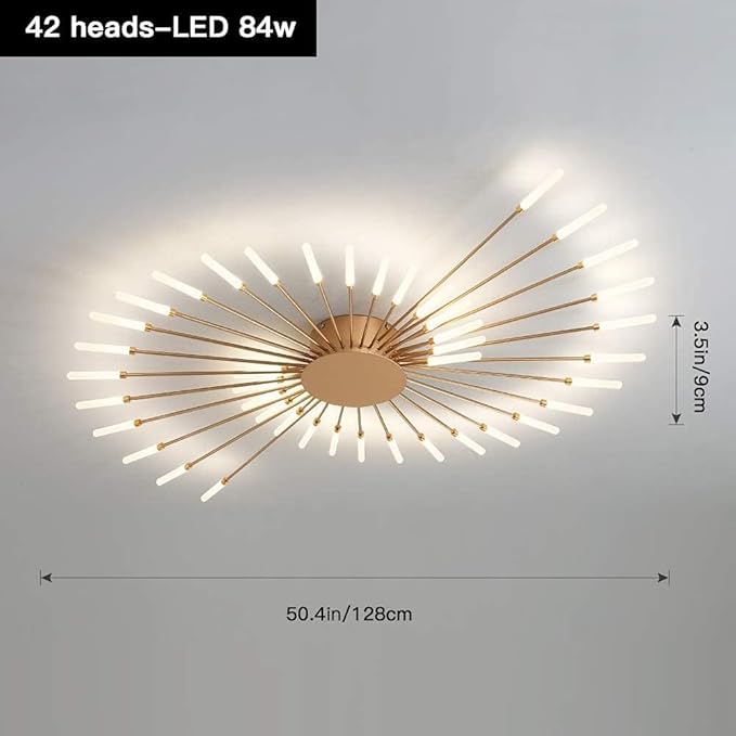 JAYMP 50.4" Ceiling Light Modern Flower Shape Ceiling Lamp for Living Room Dining Room Flush Mount Metal Acrylic Sputnik Firework Petal LED Lighting Fixture (Matte Gold, 42 Lights)
