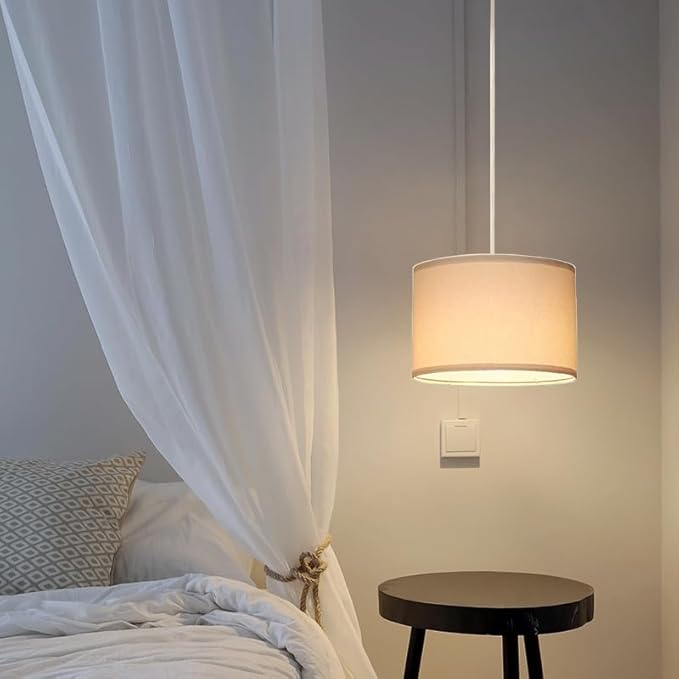 ZSLAIFU 15FT Plug in Pendant Light, Hanging lamp with Switch,White Hanging Lights with Plug in Cord, Pendant Lamp with Remote Control，Pendant Light Fixture for Living Room Bedroom Farmhouse
