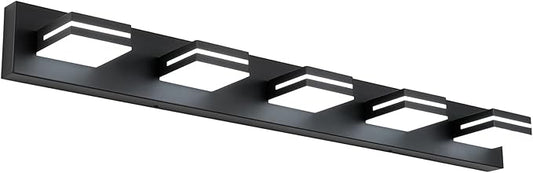 SineRise LED Modern Bathroom Vanity Light Fixtures (5-Light, 40-Inch, Dimmable), Matte Black Modern Acrylic Bathroom Wall Lighting Fixtures Over Mirror (Cool White 6000K)