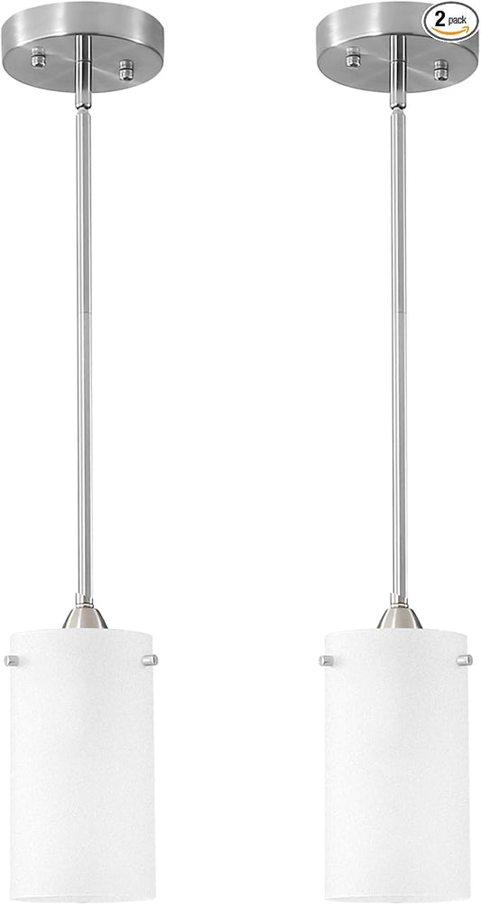 Mini Pendant Light Fixture 1-Light, 2 Pack Brushed Nickel Hanging Ceiling Lights with Opal White Glass, Adjustable Height, Modern Hanging Pendant Lamp for Kitchen Island