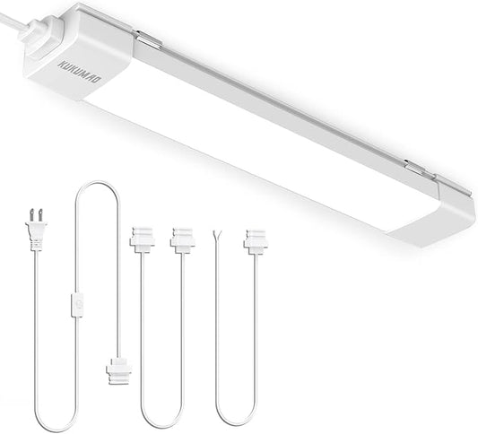 KUKUMAO LED Tube Light Fixture with Plug, 1.4FT 1800LM 5000K Closet Lights, Linkable Cabinet Light for Garage, Kitchen, Bathroom, Closet, Office