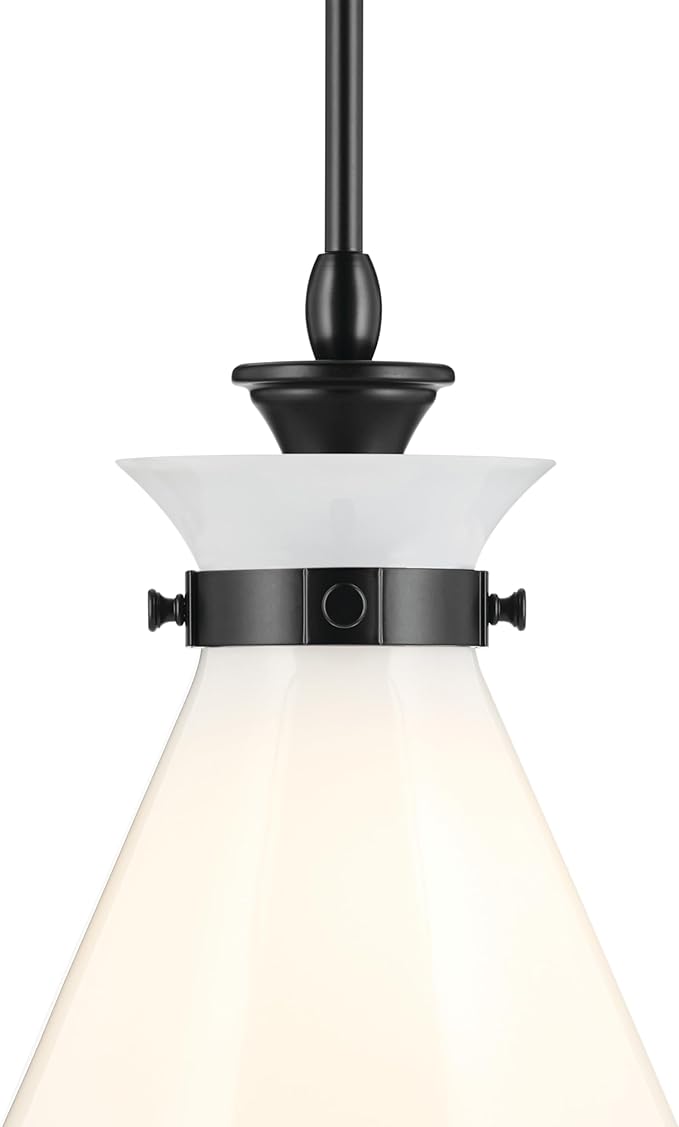 Kichler Laria 1-Light Pendant, Updated Traditional Light, Sloped Ceiling Compatible, for Kitchen with Opal Glass in Black (19.75" x 16"), 52775BK