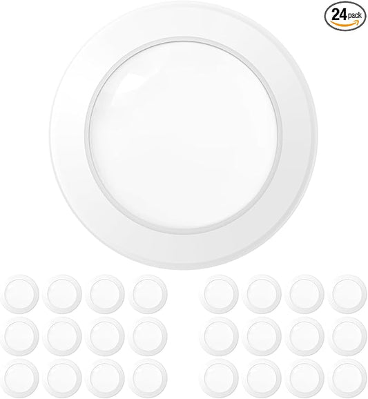 Amico 24 Pack 5/6 Inch LED Disk Lights, Dimmable Flush Mount Ceiling Disc Lights, 6000K,12W Eqv 110W, 1050LM, Low Profile Surface Mount Ceiling Light, ETL&FCC
