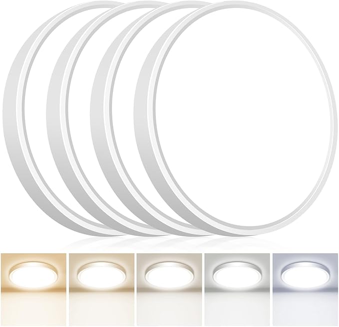 4PACK Flush Mount LED Ceiling Light Fixtures 5 Color Temperatures in One &100W Equivalent Flat Bathroom Ceiling Light,7Inch 15W Thin Round White Surface Flushmount Fixture for Closet,Bedroom,Kitchen
