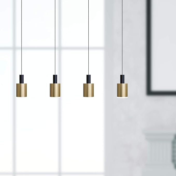 Virgo 4 Mini Pendant Lighting Black-Brass - LED Hanging Light Fixture for Kitchen Island, Bar, Foyer - Cluster Pendants - Dimmable, Adjustable Wire, Lamp Bulb Included