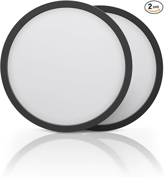 ECOELER Black 12inch LED Flush Mount Ceiling Light, 2700K-6000K 5CCT Adjustable, 28W 2400Lm, Super Slim Dimmable Ceiling Light Fixtures for Kitchen, Hallway, Laundry, ETL Listed, 2 Pack