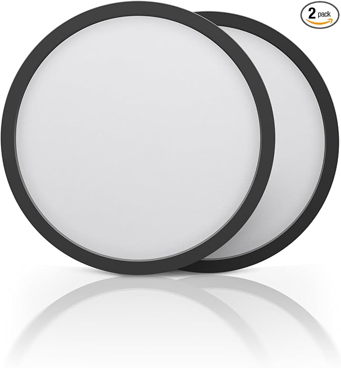ECOELER 9" Black LED Flush Mount Ceiling Light, Dimmable 5CCT Selectable Round Flat Panel Light, 24W 1800LM, Low Profile Ceiling Light Fixtures for Hallway, Kitchen, Bedroom, Porch, 2 Pack