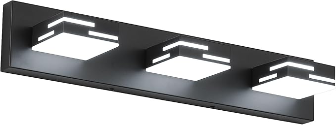 3-Light Modern Bathroom Vanity Light Fixtures, 24-Inch 350° Rotatable LED Vanity Lights Over Mirror, Matte Black Metal Wall Sconce with Acrylic Shade for Makeup Cabinet, Non-Dimmable