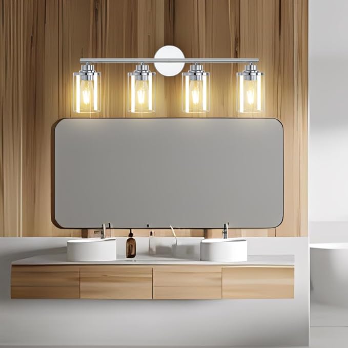 Bathroom Light Fixtures,Chrome Vanity Lights Over Mirror,Chrome Vanity Light for Bathroom, 31''Chrome 4-Light Modern Sconce